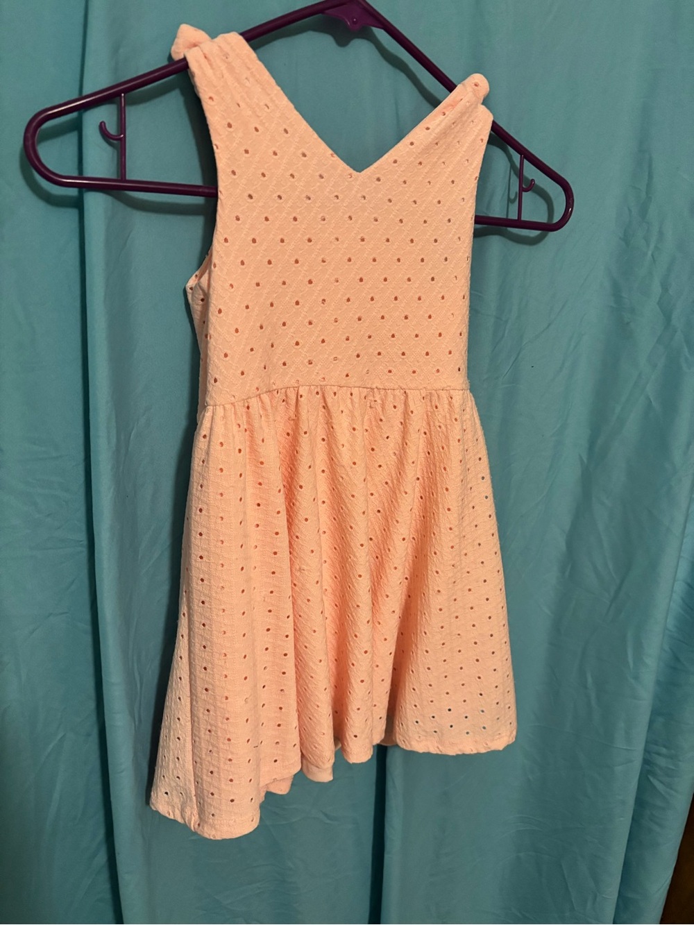 btween Peach Eyelet V-Back Summer Dress